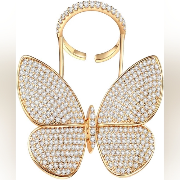 Moving Paved Butterfly Ring Gold Size 5 or 5.5 - Picture 7 of 14